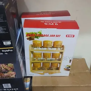 9Pcs Glass Storage Jar Set With Bamboo/ Free Delivery