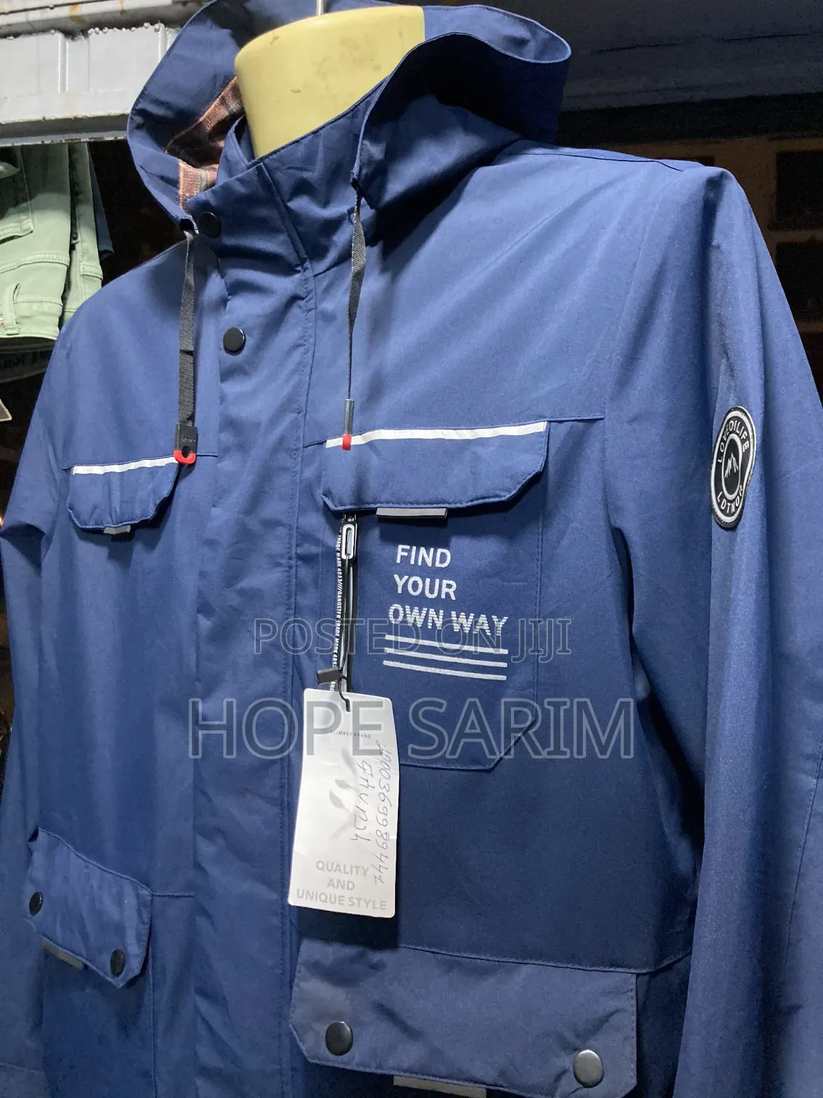 Blue Waterproof Windbreaker: