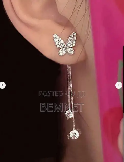 Trendy Silver Butterfly Fringe Statement Earrings