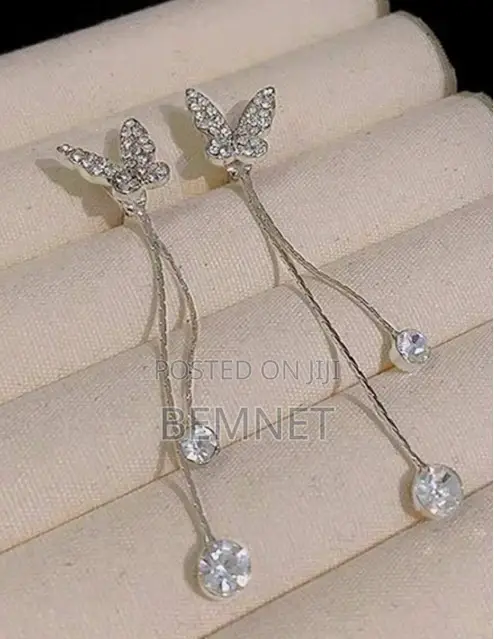 Trendy Silver Butterfly Fringe Statement Earrings