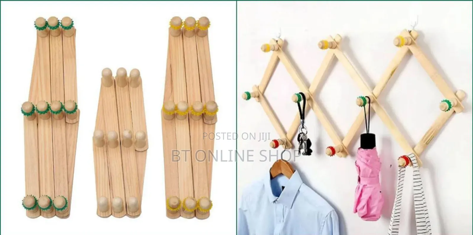 Wooden Expandable Wall-Mounted Coat Rack With Colorful Pegs
