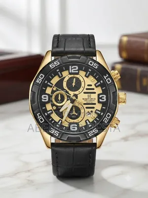 Naviforce Quartz Chronograph Wristwatch Gold-Tone and a Black Leather