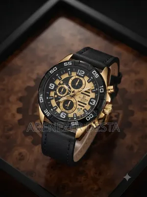Naviforce Quartz Chronograph Wristwatch Gold-Tone and a Black Leather