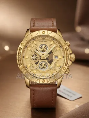 Naviforce NF8055 Quartz Wristwatch, Featuring a Golden Case and Brown