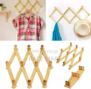 Wooden Expandable Wall-Mounted Coat Rack With Colorful Pegs