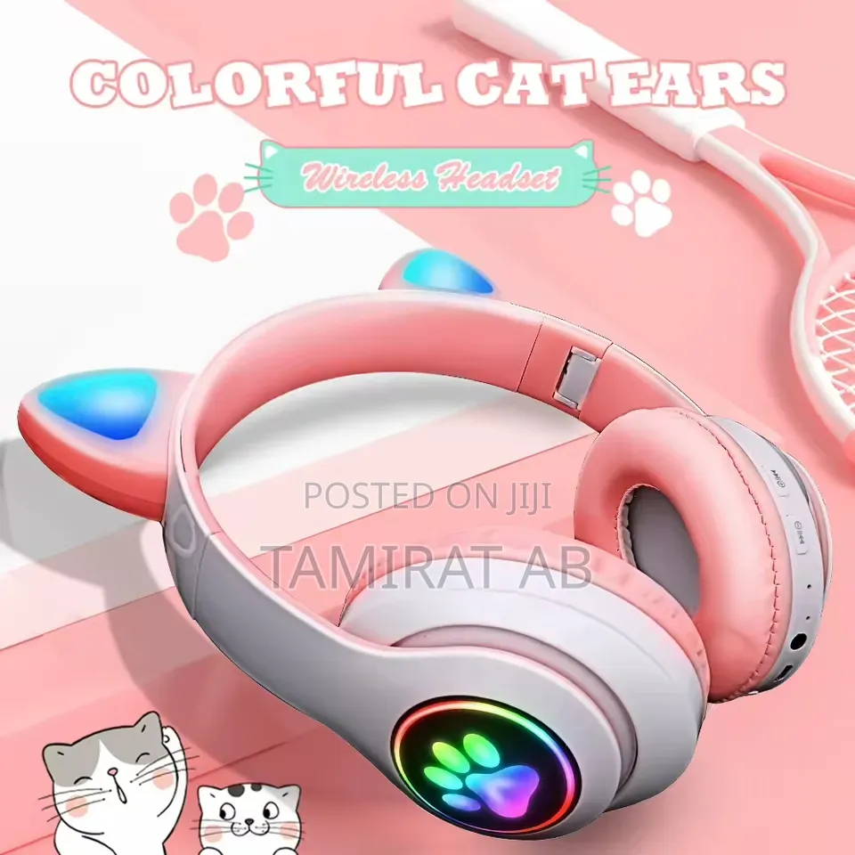 Cats Wireless Headphone With RGB Led Light, Microphone Tf Card Slot