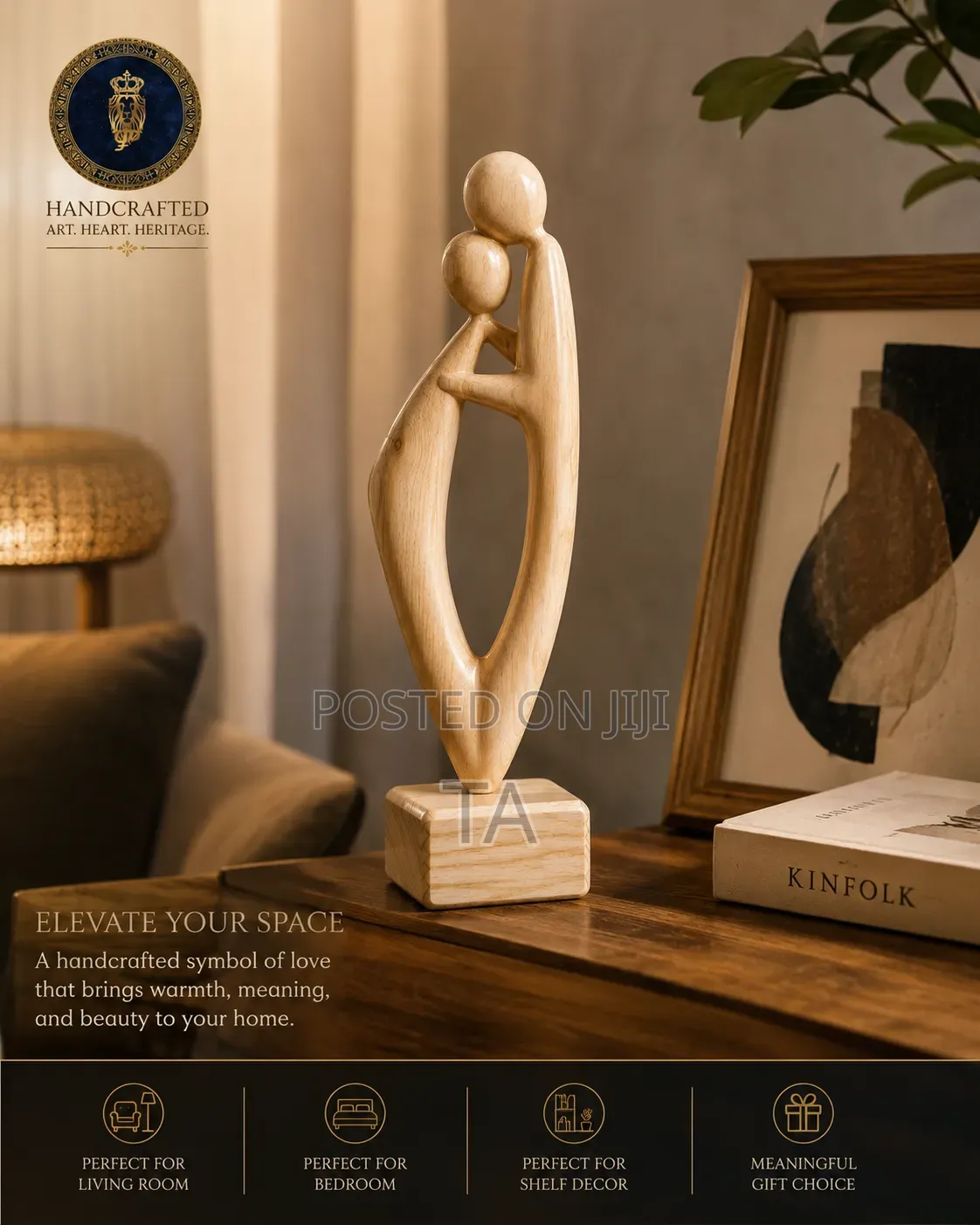 Love in Wood Handcrafted Austrian Wood Couple Sculpture