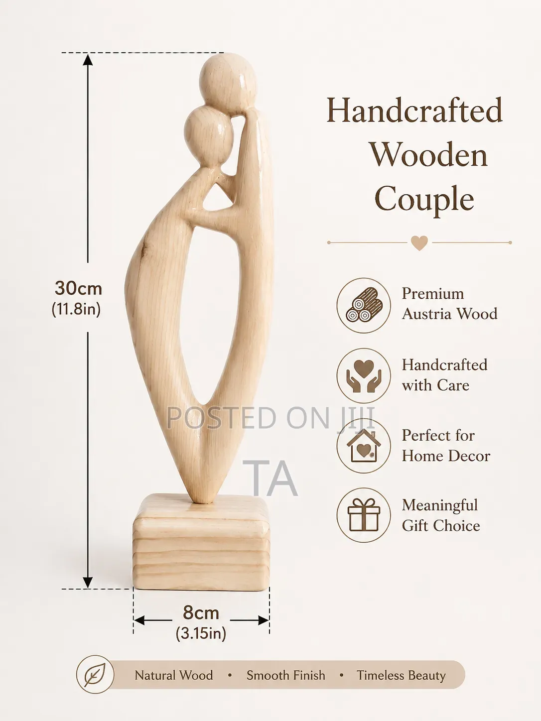 Love in Wood Handcrafted Austrian Wood Couple Sculpture