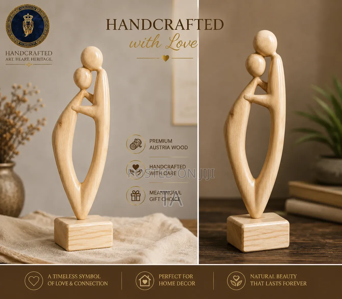 Love in Wood Handcrafted Austrian Wood Couple Sculpture