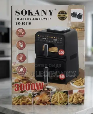 Sokany Air Fryer -3000w Dual Basket Healthy 13L -5.5l + 7.5L Capacity)