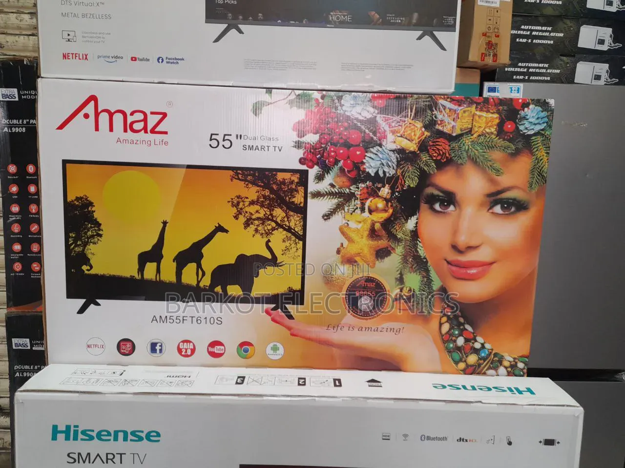 Amaz Smart Led TV 55 Inch Andraid Doubel Gelass Hifi Speaker 2026