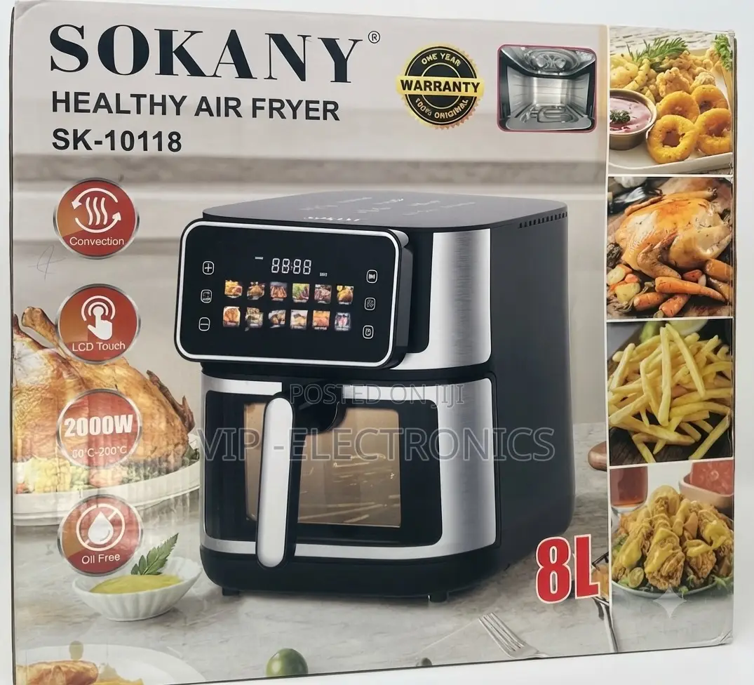 SOKANY Air Fryer 8L Capacity, 2000W Digital LCD Touchscreen Oil Cooker