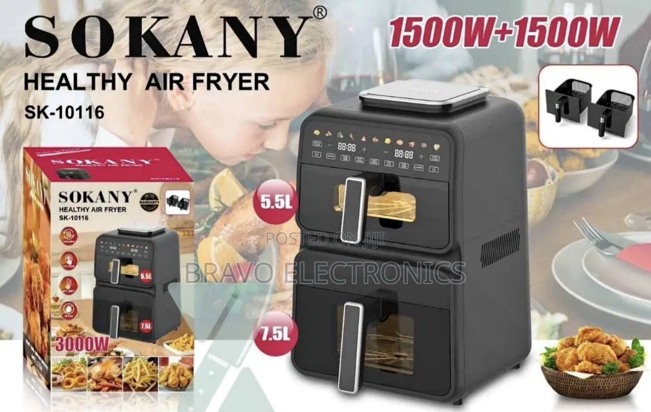 Sokany Double Air Fryer – 12.5L | Dual Basket | Oil-Free Cooking