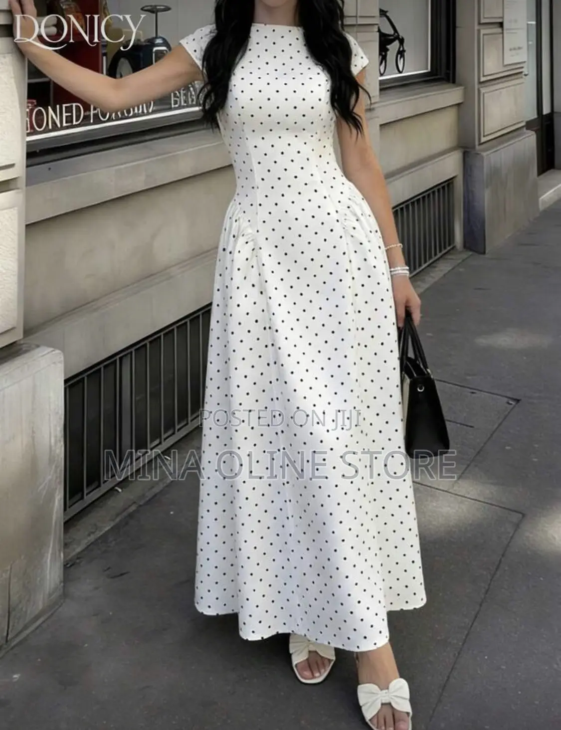 Women's White Black Polka Dot