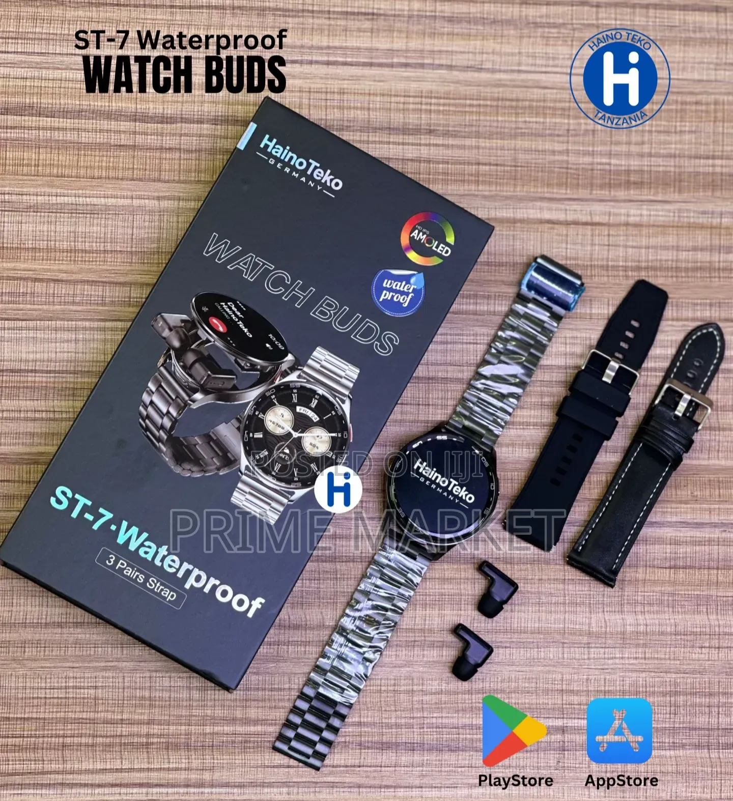 HainoTeko ST-7 Smart Watch With Earbuds | Waterproof | 3 Pair Straps