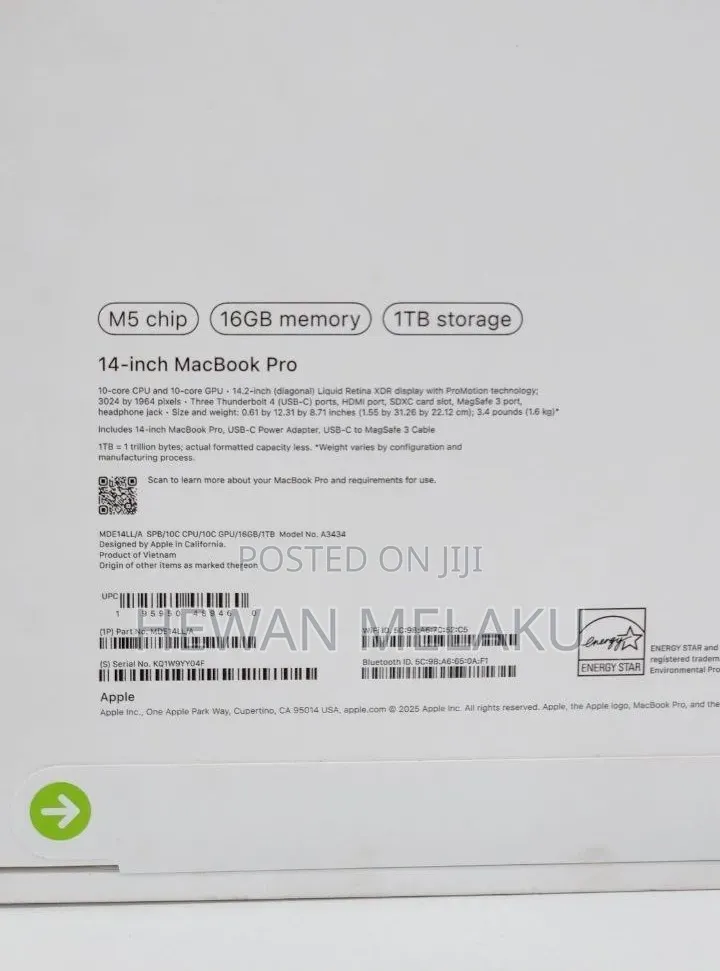 New Laptop Apple MacBook Pro 2026 M5 Pro 16GB Apple M5 Pro SSD 1T