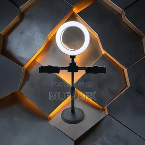 Compact Tabletop LED Fill Light Ring Dual Phone Stand YouTube TikTok