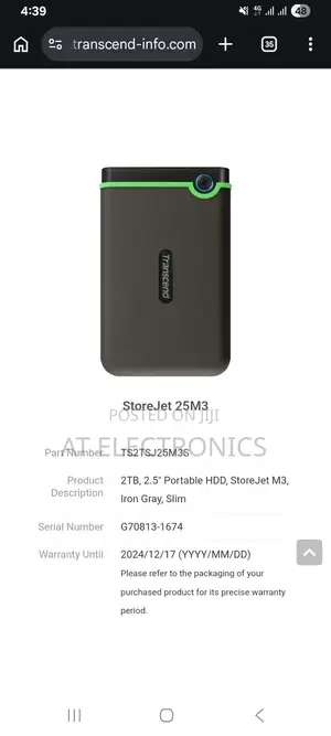 Transcend 2TB External Hard Disk(Vetinam) Orgional