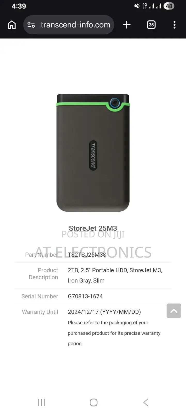 Transcend 2TB External Hard Disk(Vetinam) Orgional