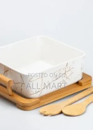 Ceramic Bowl With Bamboo Base