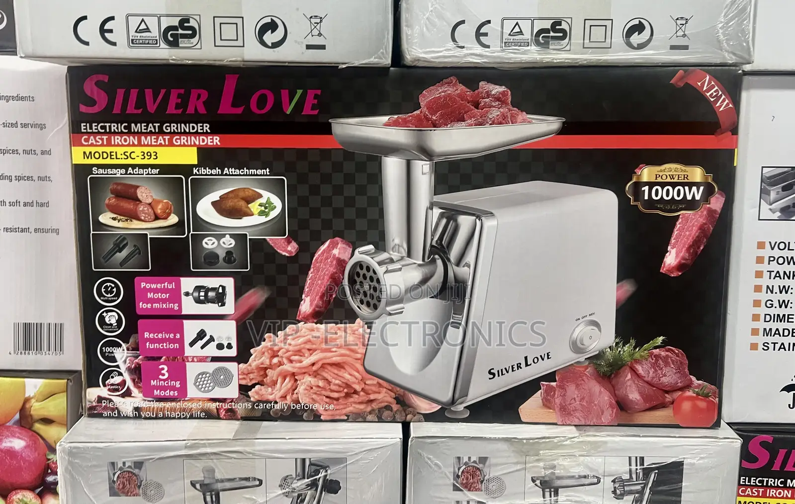 Silver Love Electric Meat Grinder. Powered by a 1000W Motor