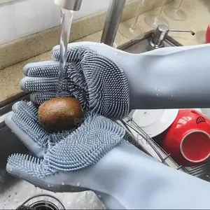 Magic Silicone Dishwashing Gloves With Built-in Scrubber Bristles