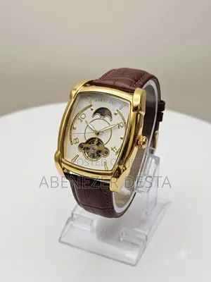 Aokulasic Men's Watch Features Distinct Gold-Toned Brown Leather Band