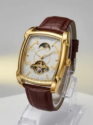 Aokulasic Men's Watch Features Distinct Gold-Toned Brown Leather Band