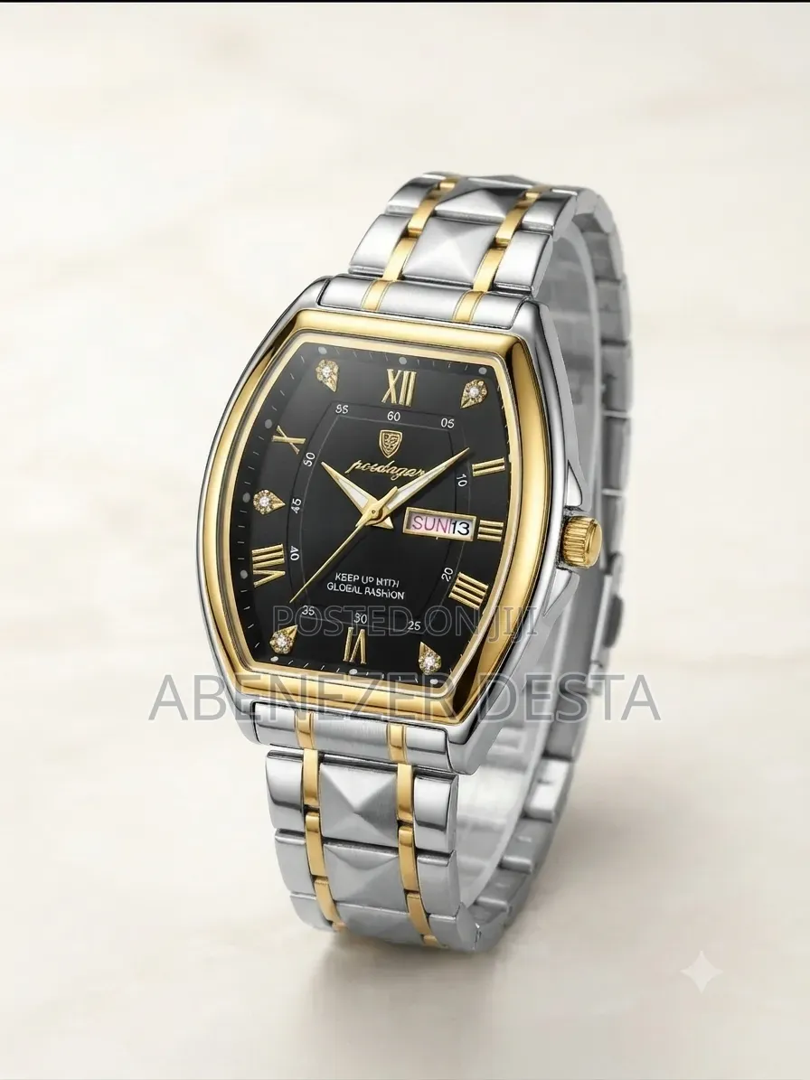 Poedagar 958 Men's Watch, a Stainless Steel Black Dial With Gold Acc