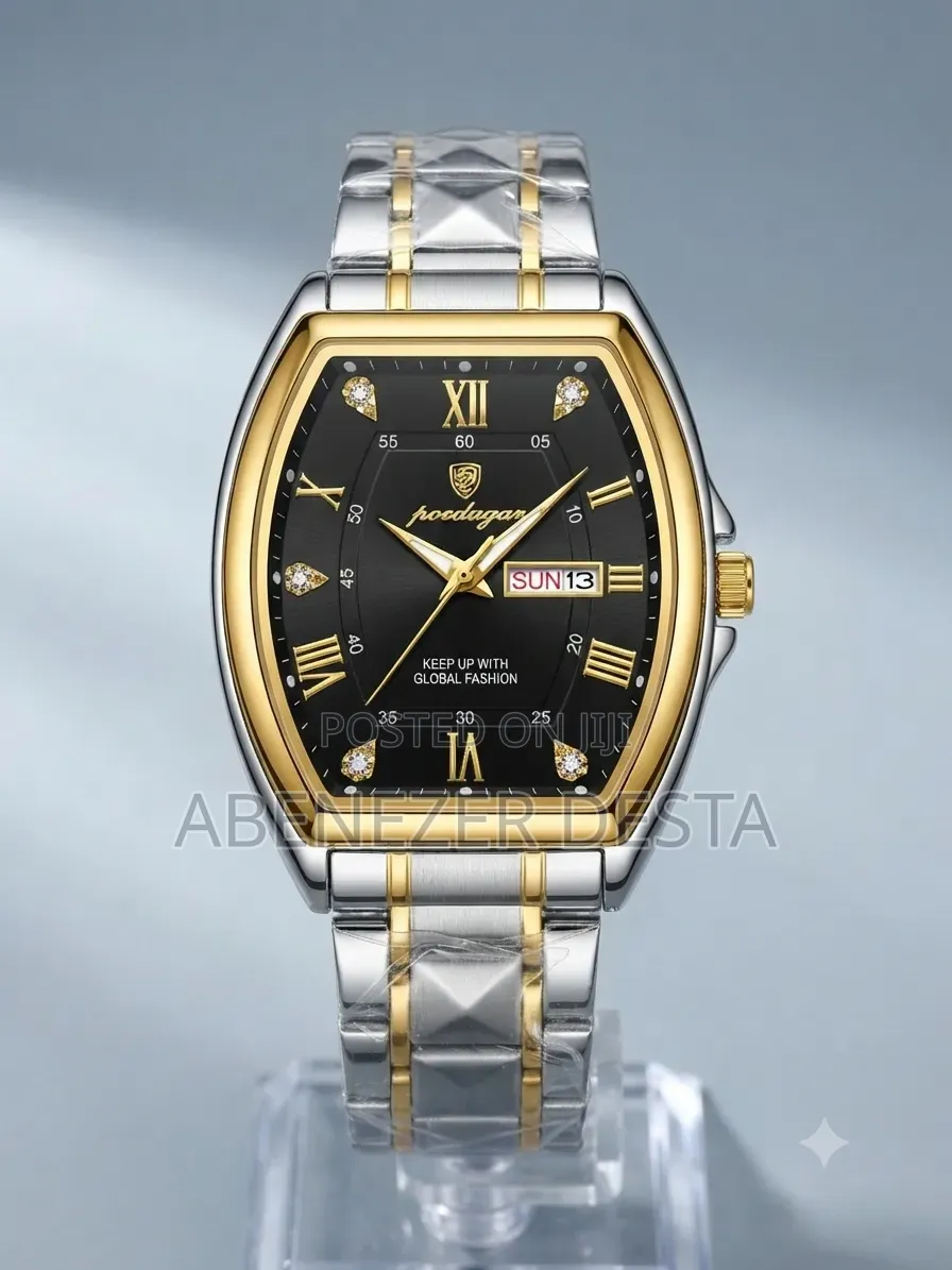 Poedagar 958 Men's Watch, a Stainless Steel Black Dial With Gold Acc