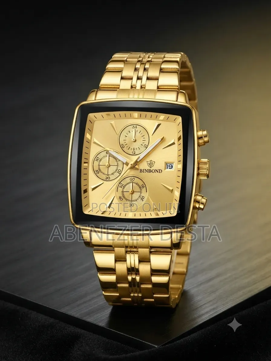 Binbond Chronograph Watch Features a Distinct Square Gold-Tone Case