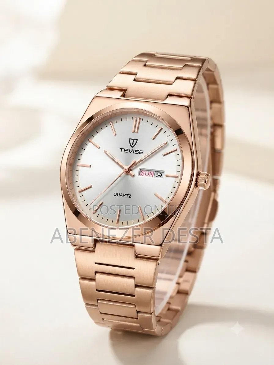 Rose Gold-Tone Tevise Quartz Watch Features a Sleek Metal