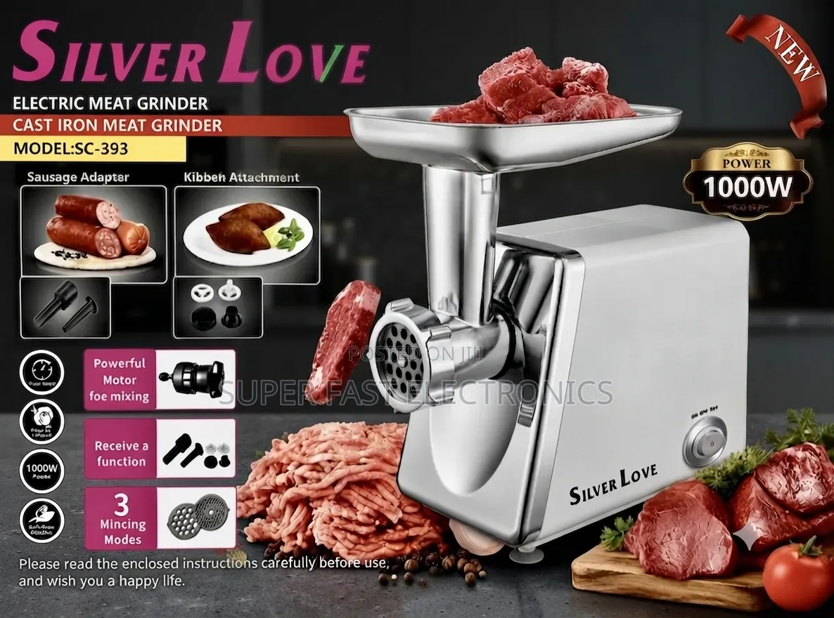 Silver Love Electric Meat Grinder – 1000W Cast Iron Meat Mincer With