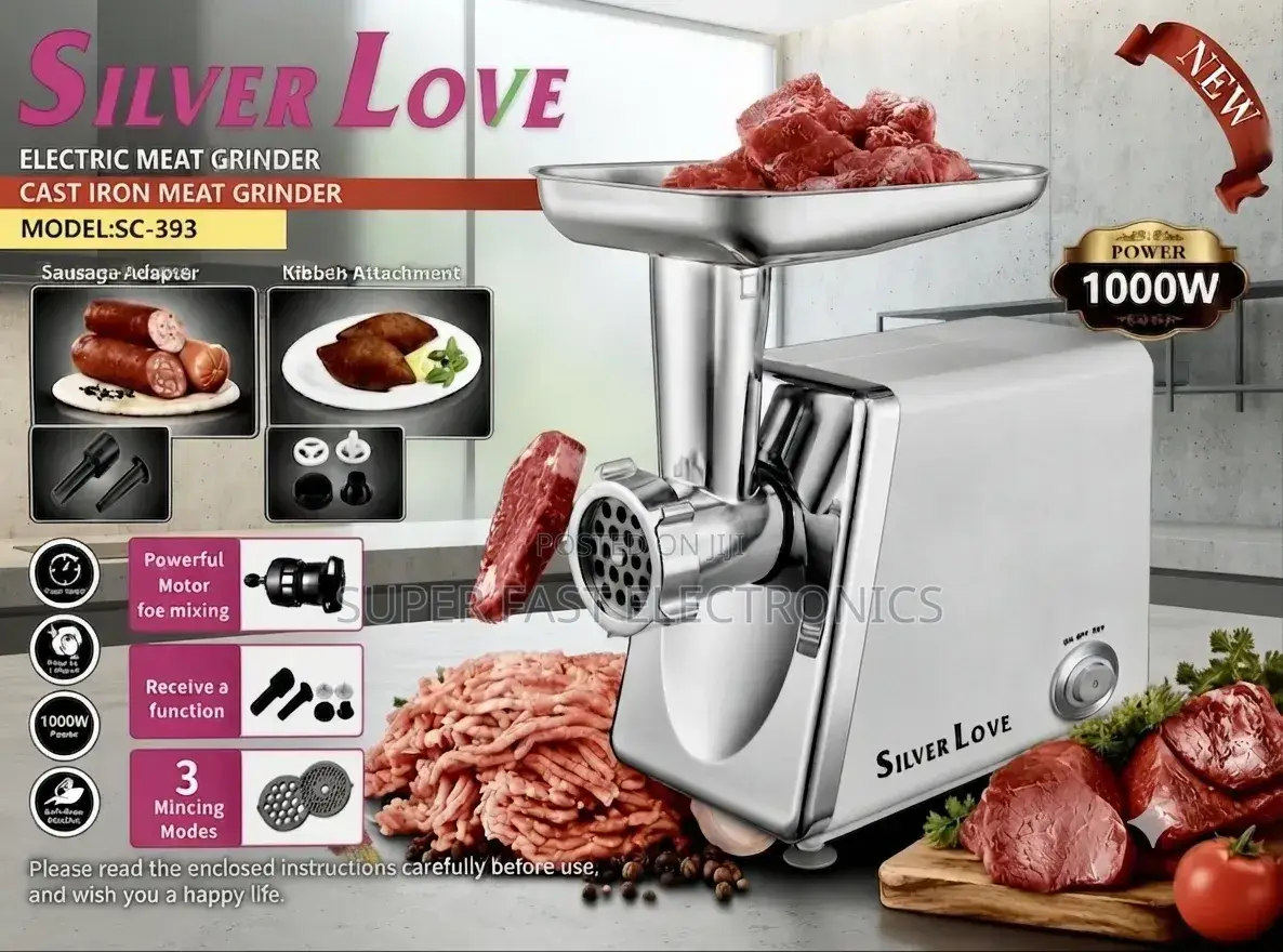 Silver Love Meat Grinder Powered by a 1000W High-Performance Motor