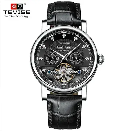 Tevise Automatic Mechanical Watch Featuring a Black Dial