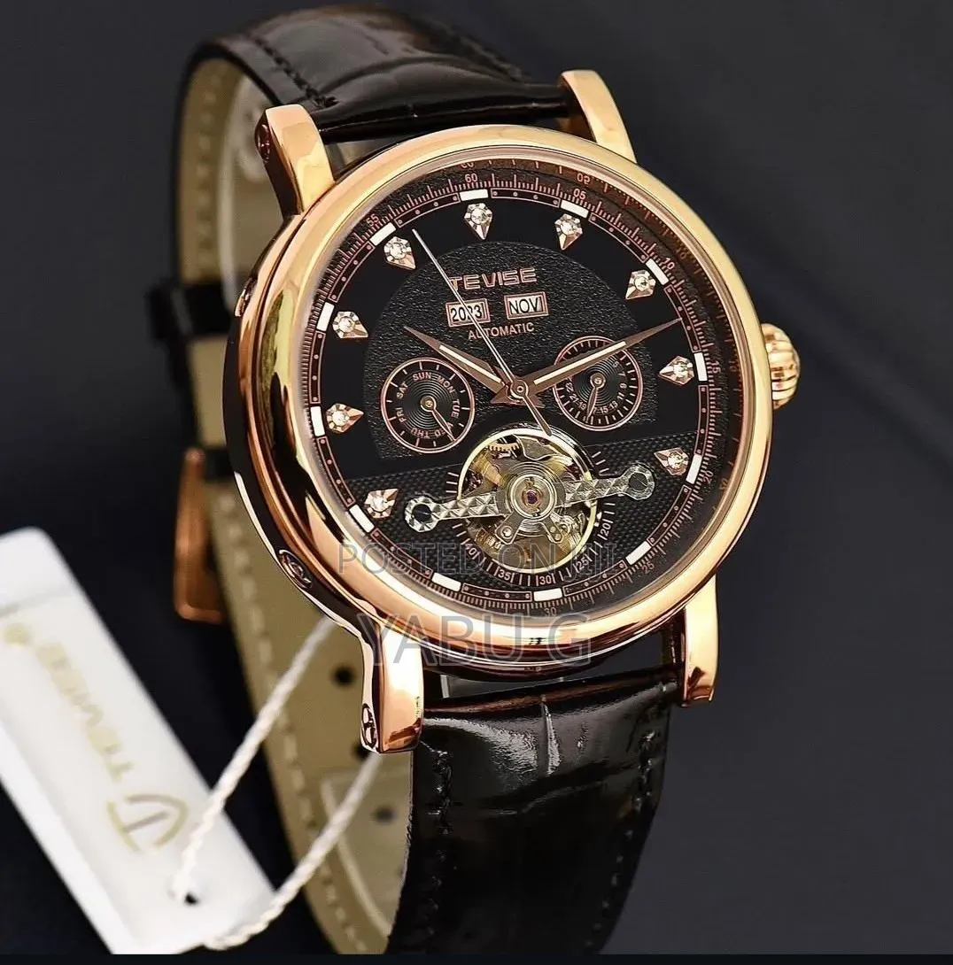 Men's Automatic Mechanical Watch a Black Leather Strap