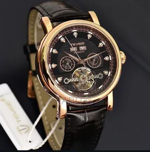 Men's Automatic Mechanical Watch a Black Leather Strap