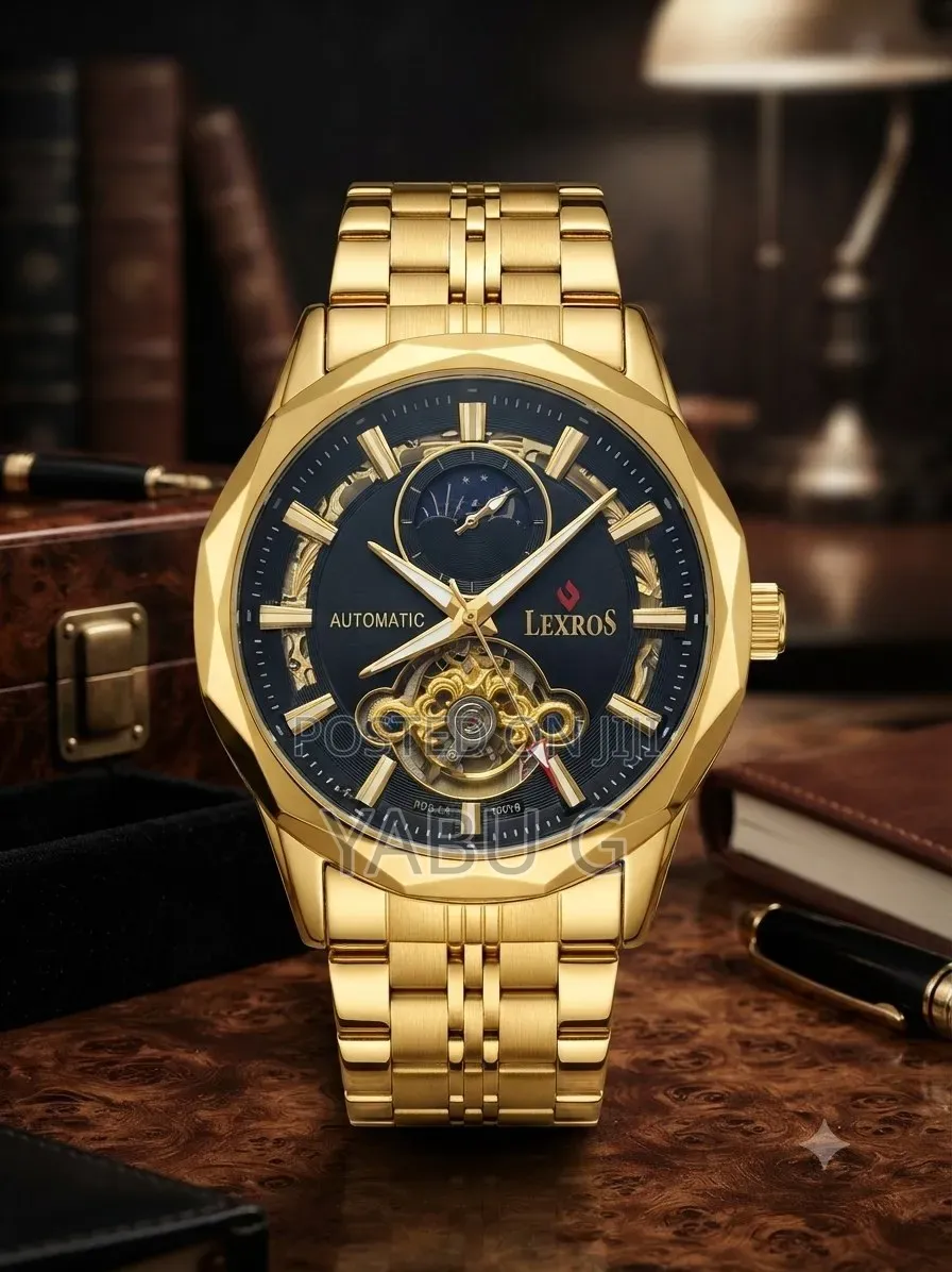 Lexros Watch Features a Prominent Gold-Tone Stainless Steel Design