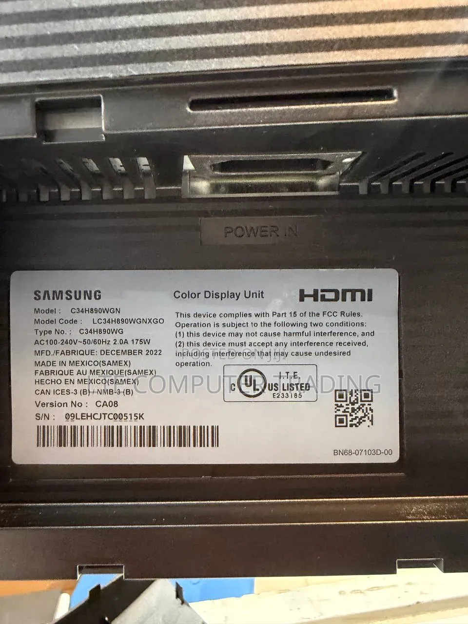 Samsung C34H890WGN Screen Size: 34 Inches Curved Monitor