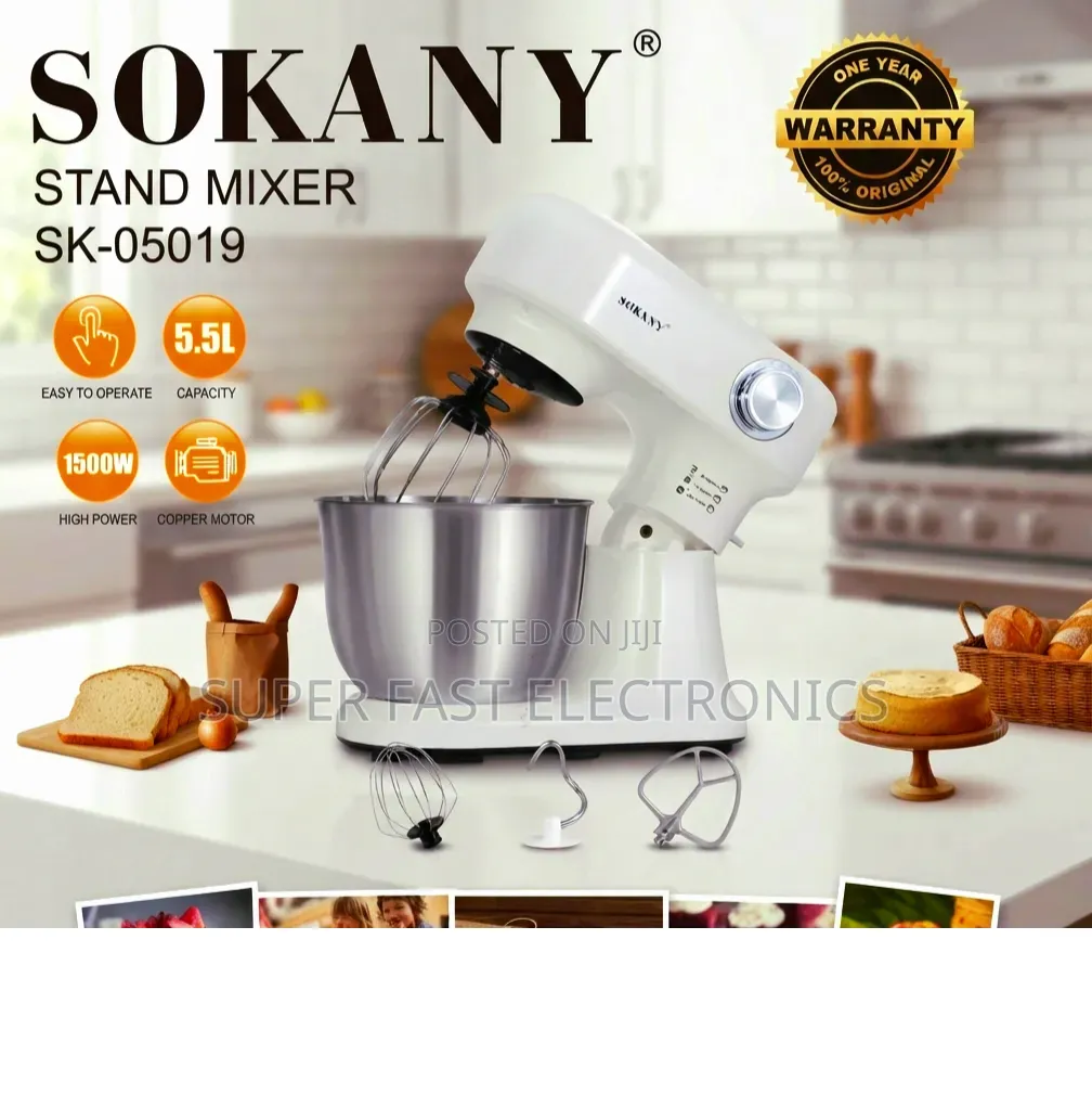 SOKANY Stand Mixer Powerful 1500W Motor, a Large 5.5L Stainless Steel