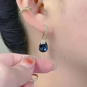 Square Blue Zircon Silver Color Long Tassel Stud Earrings for Women