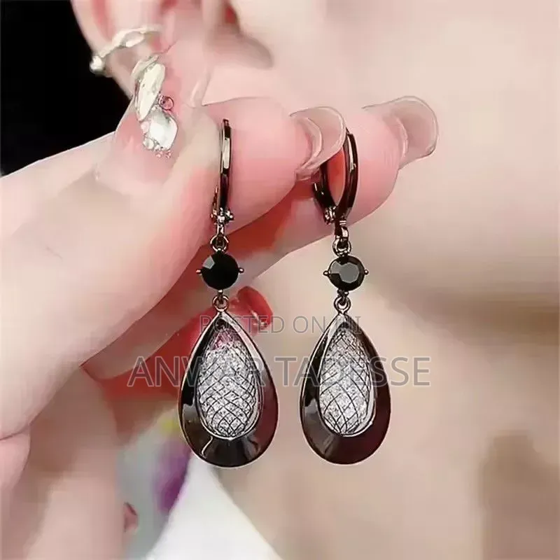 Square Blue Zircon Silver Color Long Tassel Stud Earrings for Women