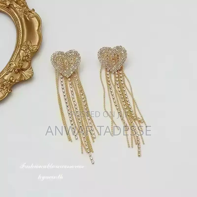 Square Blue Zircon Silver Color Long Tassel Stud Earrings for Women