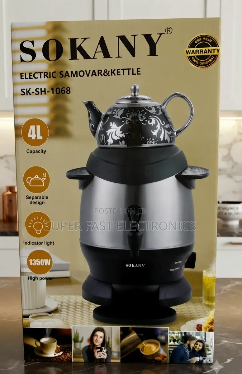 SOKANY Electric Samovar Kettle – 4L Tea Urn, 1250W Stainless Steel