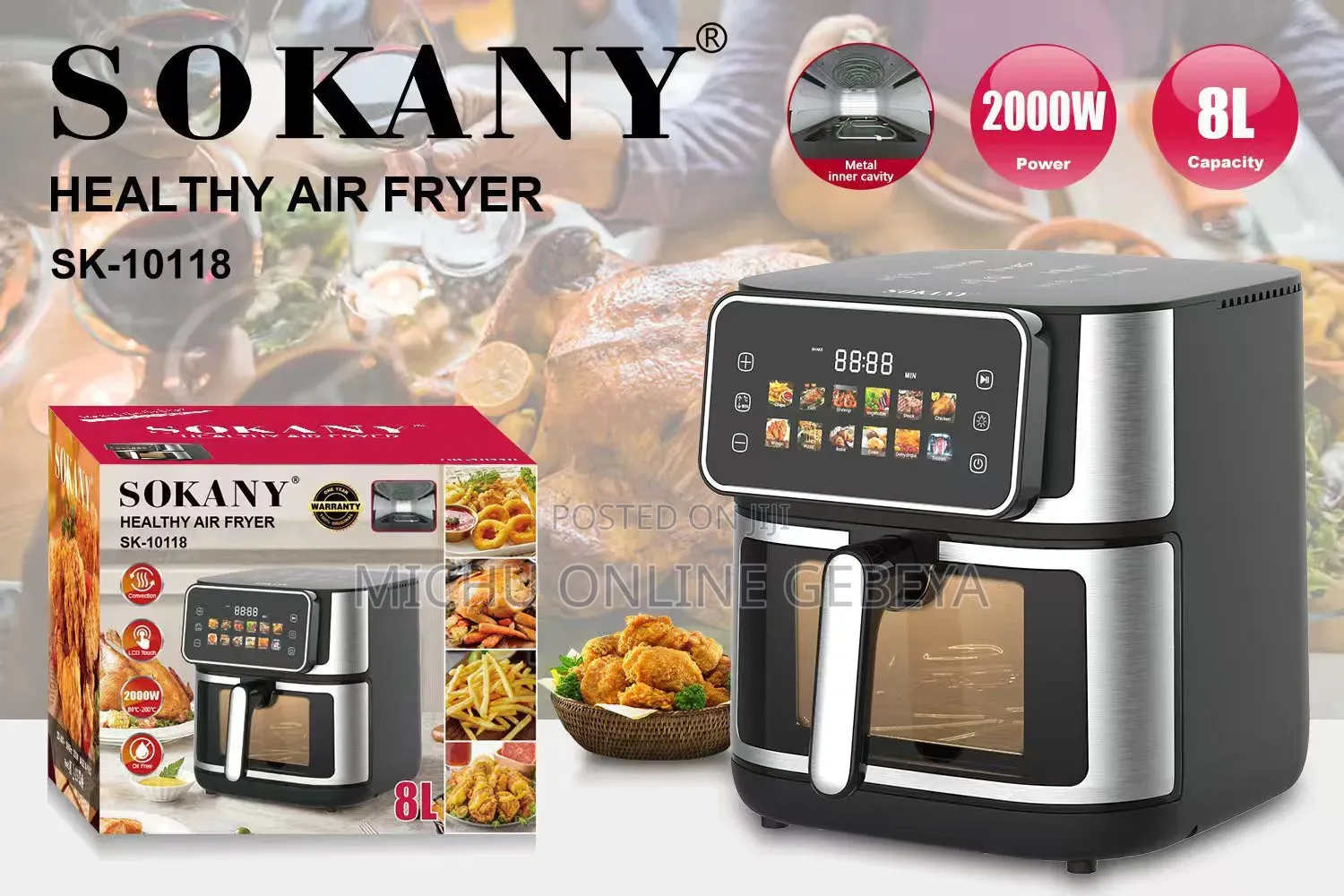 Sokany 8 L Digital Air Fryer/ Free Delivery