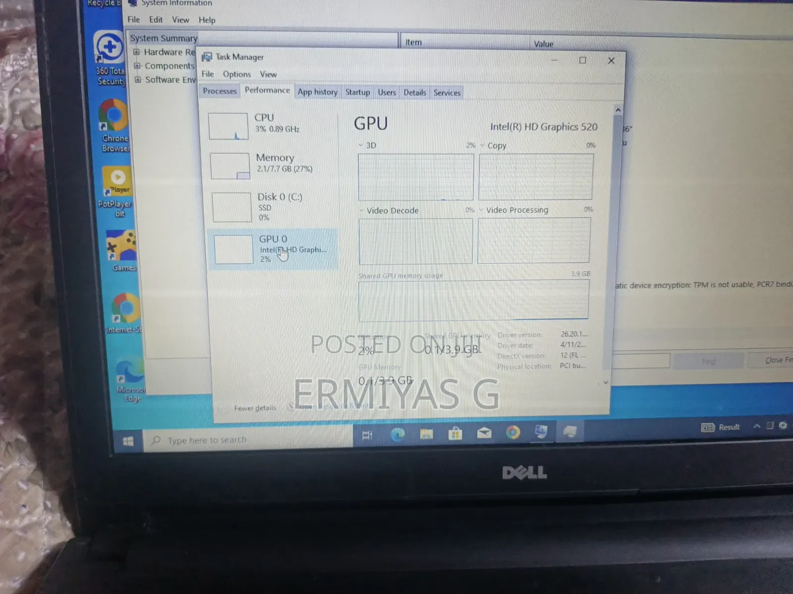 Laptop Dell Inspiron 15 8GB Intel Core i7 SSD 256GB