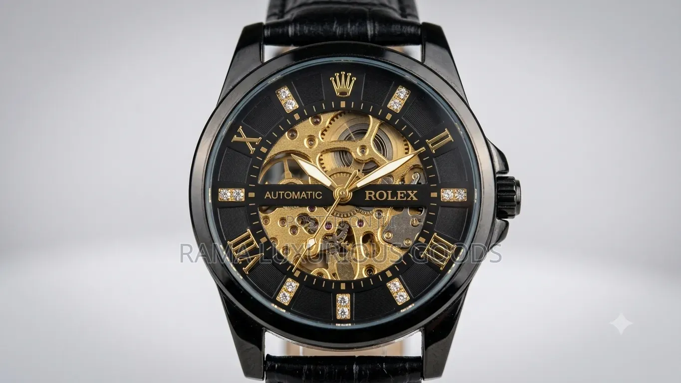 Automatic Rolex With Black Leather Strap