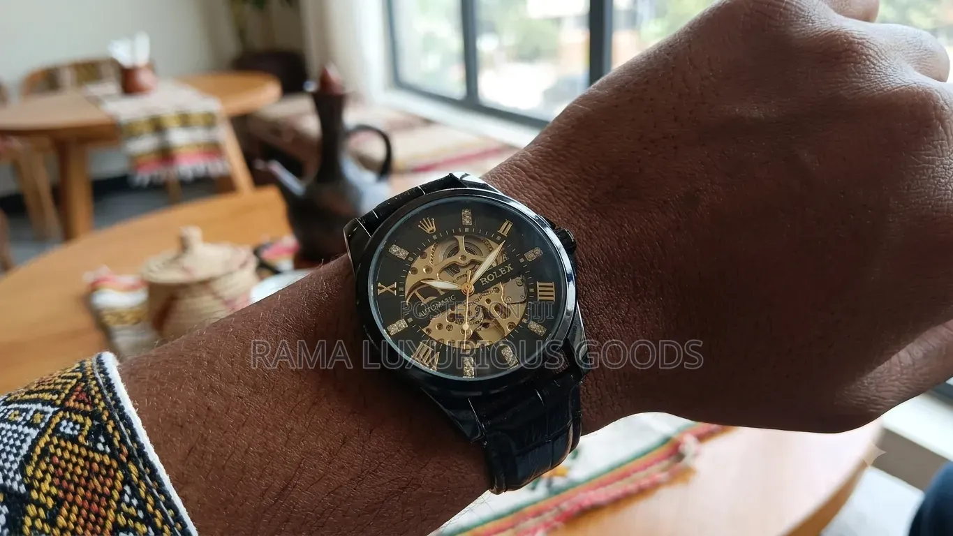 Automatic Rolex With Black Leather Strap
