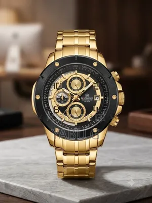 Naviforce Wristwatch Featuring a Prominent Gold-Toned Stainless Steel