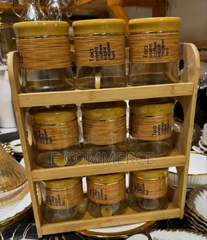 9Pcs Glass Storage Jar Set 9 በ 1 የሆነ የቅመማ ቅመም ማስቀመጫ